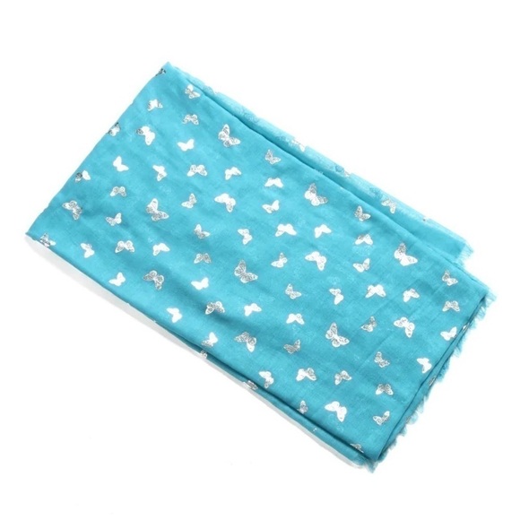 Turquoise and silver butterfly scarf - Picture 2 of 4